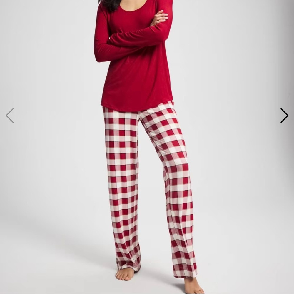 NEW Soma Women's Cool Nights L/S PJ set Dreamscape Plaid Red XL - Picture 6 of 6